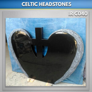 Black Headstone with Angel Wings Carved and antiqued Gravestone